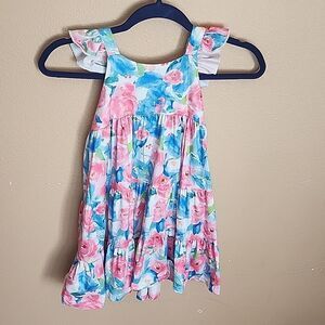 Pink Blue floral Ruffle Strap Tank Tiered Dress Girls Size 110